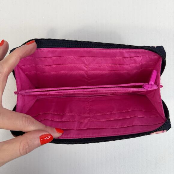 Vera Bradley Flamingo Fiesta Quilted Zip Around Wallet RFID Navy Pink Birds - Picture 10 of 14